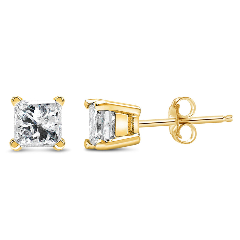 Bids.com AGS Certified 14k Yellow Gold 1/4 Cttw 4-Prong Set Princess-Cut Solitaire Diamond Push Back Stud Earrings (H-I Color, SI1-SI2 Clarity) Earrings White Smoke White Gold,Yellow.Gold