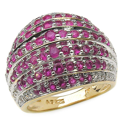 Bids.com 14K Yellow Gold Plated 2.94 Carat Genuine Ruby & White Topaz .925 Sterling Silver Ring Rings White Smoke size 7.00,size 6.00,size 8.00,size 9.00