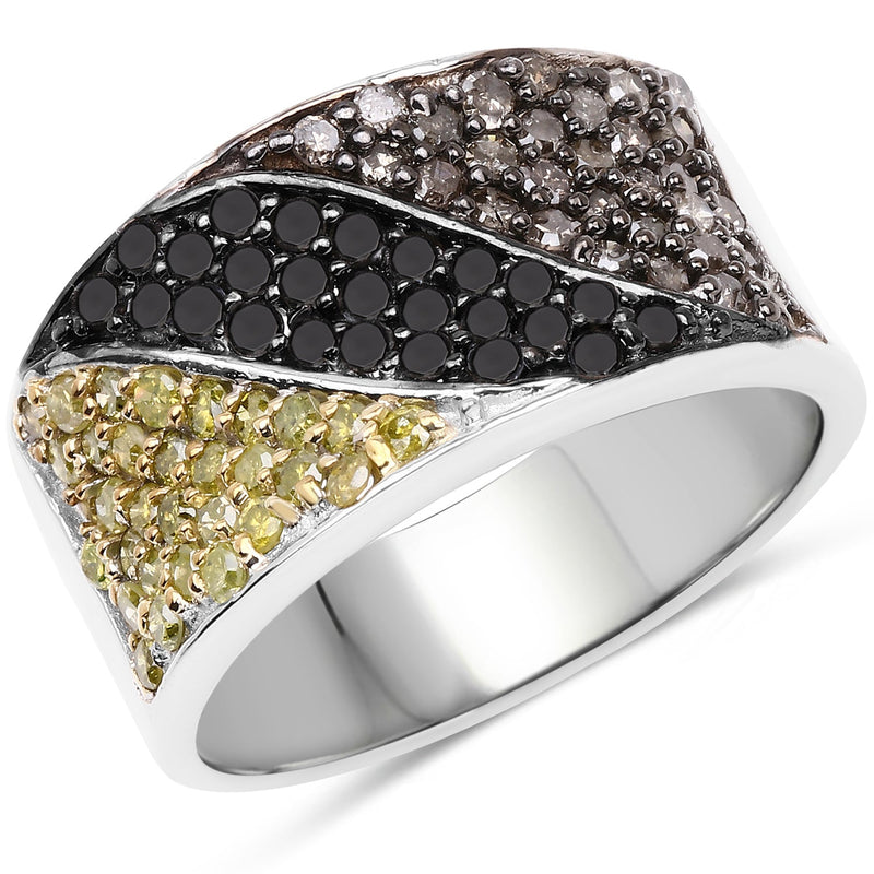 Bids.com 1.32 Carat Genuine multi Diamond .925 Sterling Silver Ring Rings White Smoke size 6.00,size 7.00,size 8.00,size 9.00