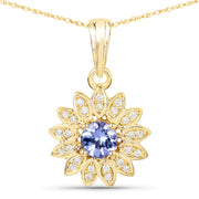 Bids.com 0.31 Carat Genuine Tanzanite and White Diamond 14K Yellow Gold Pendant Pendants White Smoke