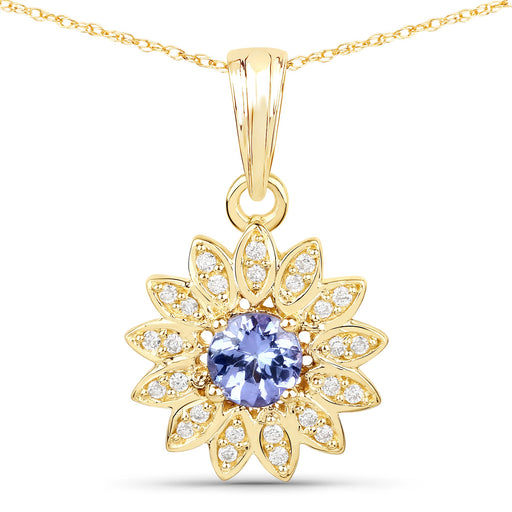 Bids.com 0.31 Carat Genuine Tanzanite and White Diamond 14K Yellow Gold Pendant Pendants White Smoke