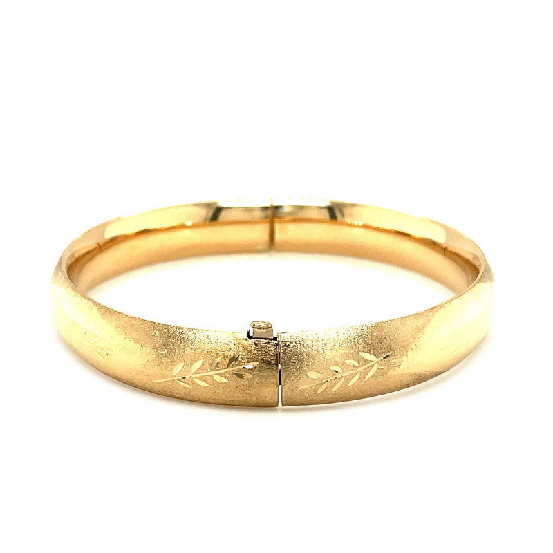 Bids.com Classic Floral Carved Bangle in 14k Yellow Gold (10.0mm) Bracelets White Smoke 7 / Yellow Gold,8 / Yellow Gold