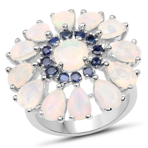 Bids.com 3.98 Carat Genuine Ethiopian Opal and Blue Sapphire .925 Sterling Silver Ring Rings White Smoke size 6.00,size 7.00,size 8.00