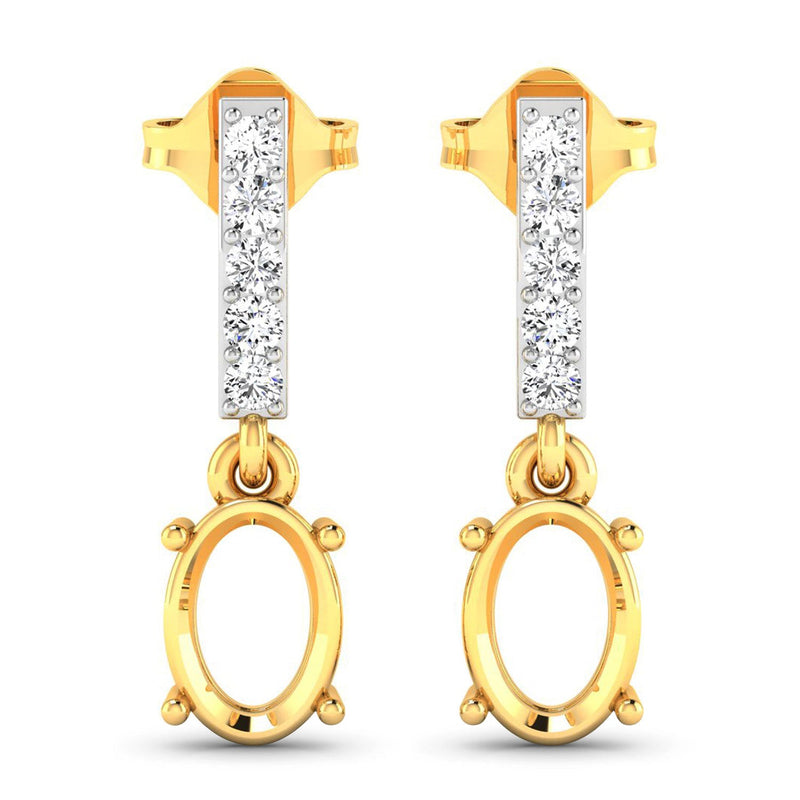 Bids.com 0.14 Carat Genuine White Diamond 14K Yellow Gold Semi Mount Earrings - holds 7x5mm Oval Gemstones Earrings White Smoke