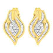 Bids.com 10K Yellow Gold 1/3 cttw Round-Cut Diamond Cluster and Swirl Stud Earrings (J-K Clarity, I2-I3 Color) Earrings White Smoke Yellow.Gold / 0.33