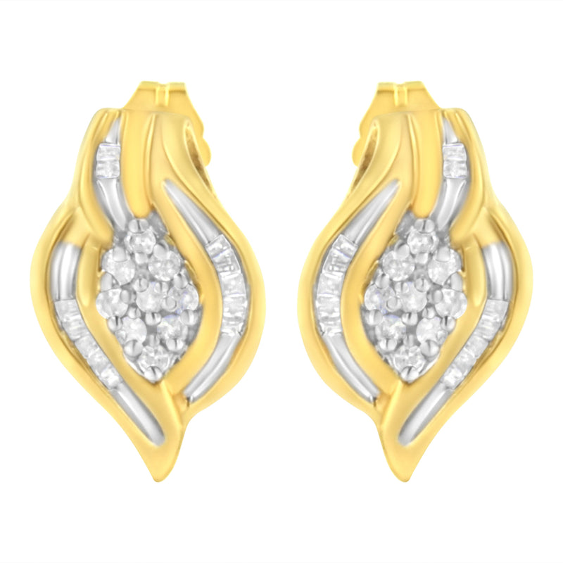 Bids.com 10K Yellow Gold 1/3 cttw Round-Cut Diamond Cluster and Swirl Stud Earrings (J-K Clarity, I2-I3 Color) Earrings White Smoke Yellow.Gold / 0.33