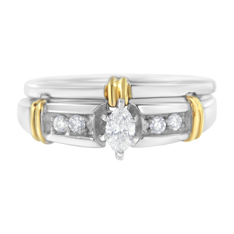 Bids.com 14K Yellow and White Gold 1/3 Cttw Marquise Diamond Cocktail Engagement Ring Set (H-I Color, SI1-SI2 Clarity) - Size 7 Rings White Smoke 7 / YellowWhite.Gold