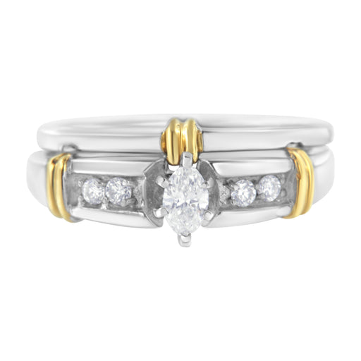 Bids.com 14K Yellow and White Gold 1/3 Cttw Marquise Diamond Cocktail Engagement Ring Set (H-I Color, SI1-SI2 Clarity) - Size 7 Rings White Smoke 7 / YellowWhite.Gold