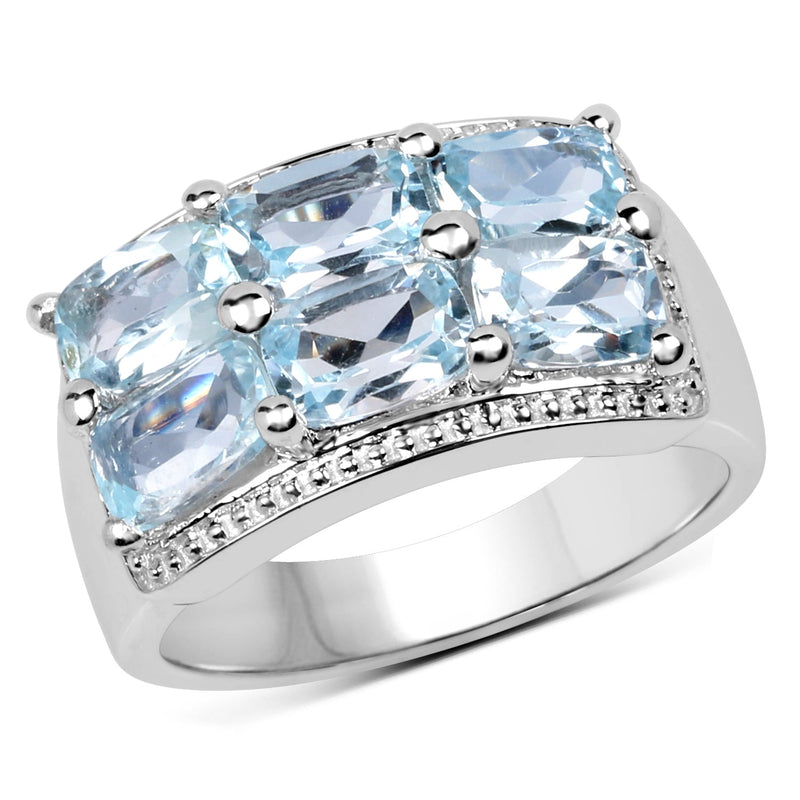 Bids.com 3.60 Carat Genuine Blue Topaz .925 Sterling Silver Ring Rings White Smoke size 8.00,size 6.00,size 7.00,size 5.00,size 9.00