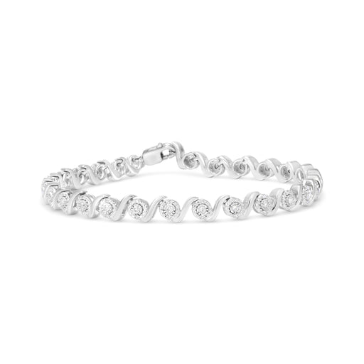 Bids.com .925 Sterling Silver 1/2 Cttw Round Diamond Halo S-Link Bracelet (I-J Color, I2-I3 Clarity) - 7.25" Bracelets White Smoke White.Sterling Silver / 7.25