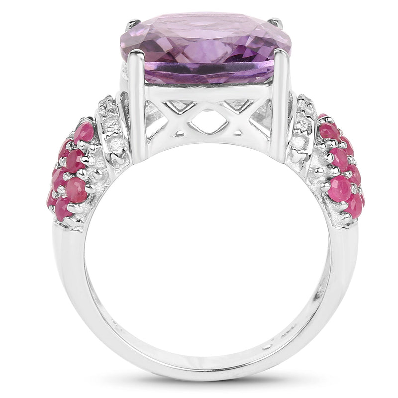 Bids.com 6.55 Carat Genuine Amethyst, Ruby and White Topaz .925 Sterling Silver Ring Rings White Smoke size 8.00,size 6.00,size 7.00,size 9.00