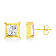 Bids.com 14K Yellow Gold 1 Cttw Princess Cut Diamond Square Stud Earrings Earrings White Smoke Yellow.Gold / 1.5,Yellow.Gold / 1