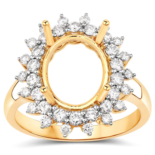 Bids.com 0.79 Carat Genuine White Diamond 14K Yellow Gold Semi Mount Ring - holds 11x9mm Oval Gemstone Rings White Smoke size 7.00,size 6.00,size 8.00
