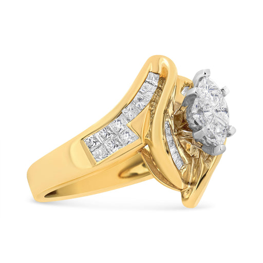 Bids.com 14K Yellow Gold Princess, Baguette, and Pie cut Diamond Marquise Shaped Ring (1 1/4 Cttw, G-H Color, SI1-SI2 Clarity) - Size 5-1/2 Rings White Smoke 7.5 / Yellow.Gold,5.5 / Yellow.Gold