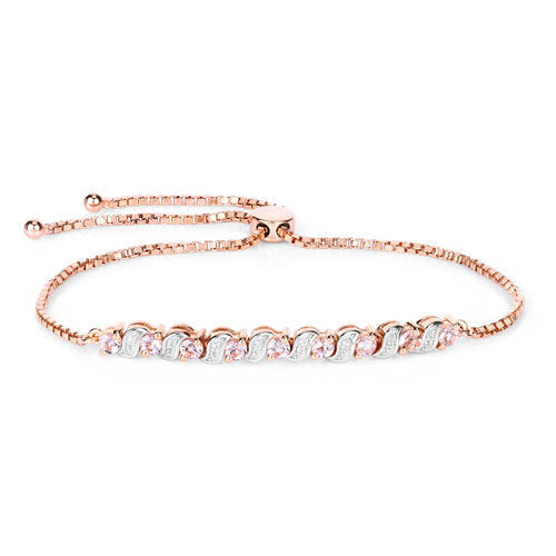 Bids.com 0.89 Carat Genuine Morganite and White Topaz .925 Sterling Silver Bracelet Bracelets White Smoke size 10.00