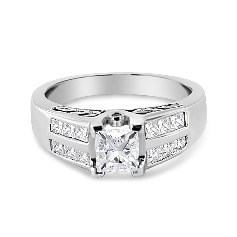 Bids.com 14K White Gold 1 1/4 Cttw Princess Cut Diamond Channel Set Engagement Ring (H-I Color, SI1-SI2 Clarity) - Ring Size 7 Rings Light Gray 7 / White.Gold