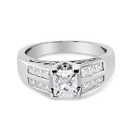 Bids.com 14K White Gold 1 1/4 Cttw Princess Cut Diamond Channel Set Engagement Ring (H-I Color, SI1-SI2 Clarity) - Ring Size 7 Rings Light Gray 7 / White.Gold