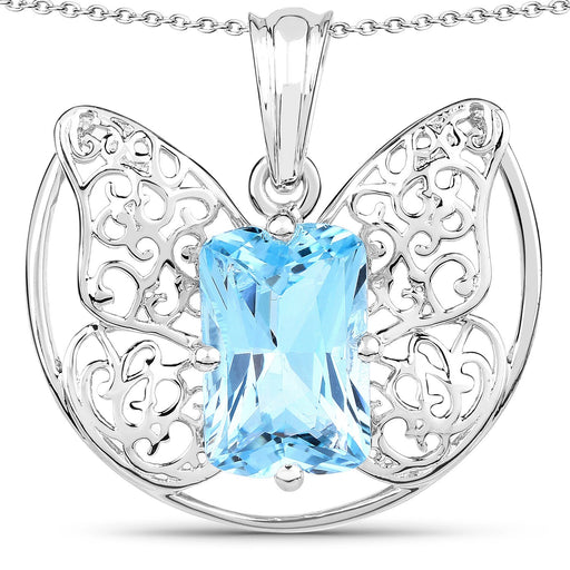 Bids.com 11.10 Carat Genuine Swiss Blue Topaz .925 Sterling Silver Pendant Pendants White Smoke