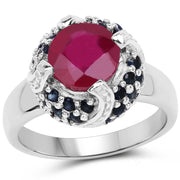 Bids.com 3.70 Carat Glass Filled Ruby and Blue Sapphire .925 Sterling Silver Ring Rings White Smoke size 6.00,size 7.00,size 8.00,size 9.00
