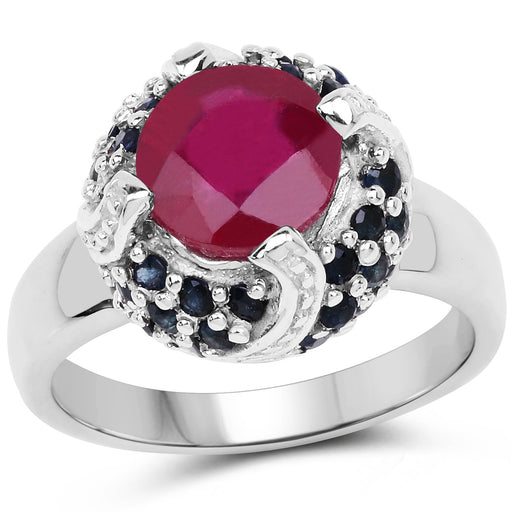 Bids.com 3.70 Carat Glass Filled Ruby and Blue Sapphire .925 Sterling Silver Ring Rings White Smoke size 6.00,size 7.00,size 8.00,size 9.00
