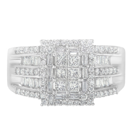 Bids.com 10K White Gold Diamond Cluster Ring (1 cttw, H-I Color, I1-I2 Clarity) Rings Gray 7 / White.Gold
