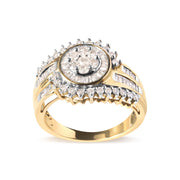 Bids.com 10K Yellow Gold 1 Cttw Round and Baguette cut Diamond Cluster Swirl Band Ring (H-I Color, I1-I2 Clarity) - Ring Size 7 Rings White Smoke 7 / Yellow.Gold
