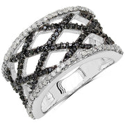Bids.com 0.92 Carat Genuine Black Diamond & White Diamond .925 Sterling Silver Ring Rings White Smoke size 6.00,size 7.00,size 8.00,size 9.00