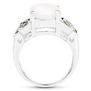 Bids.com 4.52 Carat Genuine Opal and Chrome Diopside .925 Sterling Silver Ring Rings White Smoke size 7.00,size 8.00,size 6.00,size 9.00