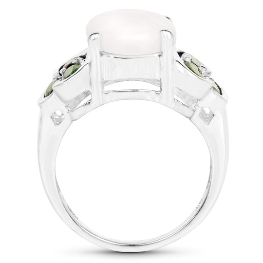 Bids.com 4.52 Carat Genuine Opal and Chrome Diopside .925 Sterling Silver Ring Rings White Smoke size 7.00,size 8.00,size 6.00,size 9.00