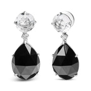 Bids.com 18K White Gold 1/5 Cttw Diamond with Round White Topaz and 20x15mm Pear Cut Black Onyx Gemstone Dangle Earring (G-H Color, SI1-SI2 Clarity) Earrings White Smoke White.Gold / 0.18