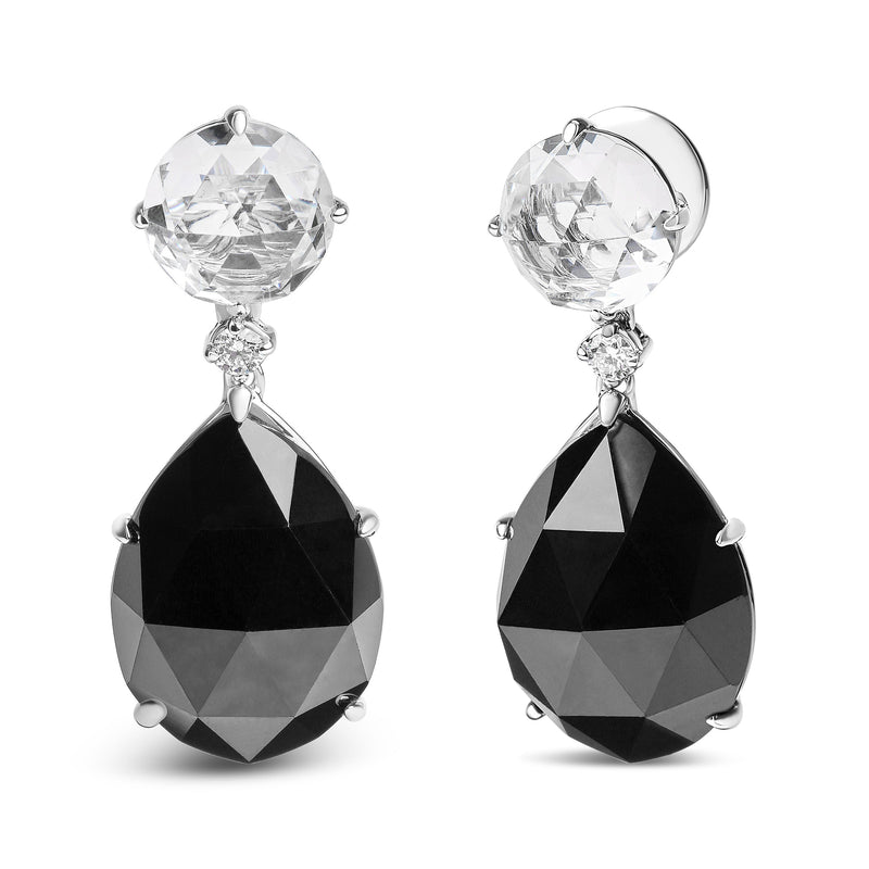 Bids.com 18K White Gold 1/5 Cttw Diamond with Round White Topaz and 20x15mm Pear Cut Black Onyx Gemstone Dangle Earring (G-H Color, SI1-SI2 Clarity) Earrings White Smoke White.Gold / 0.18
