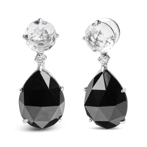 Bids.com 18K White Gold 1/5 Cttw Diamond with Round White Topaz and 20x15mm Pear Cut Black Onyx Gemstone Dangle Earring (G-H Color, SI1-SI2 Clarity) Earrings White Smoke White.Gold / 0.18
