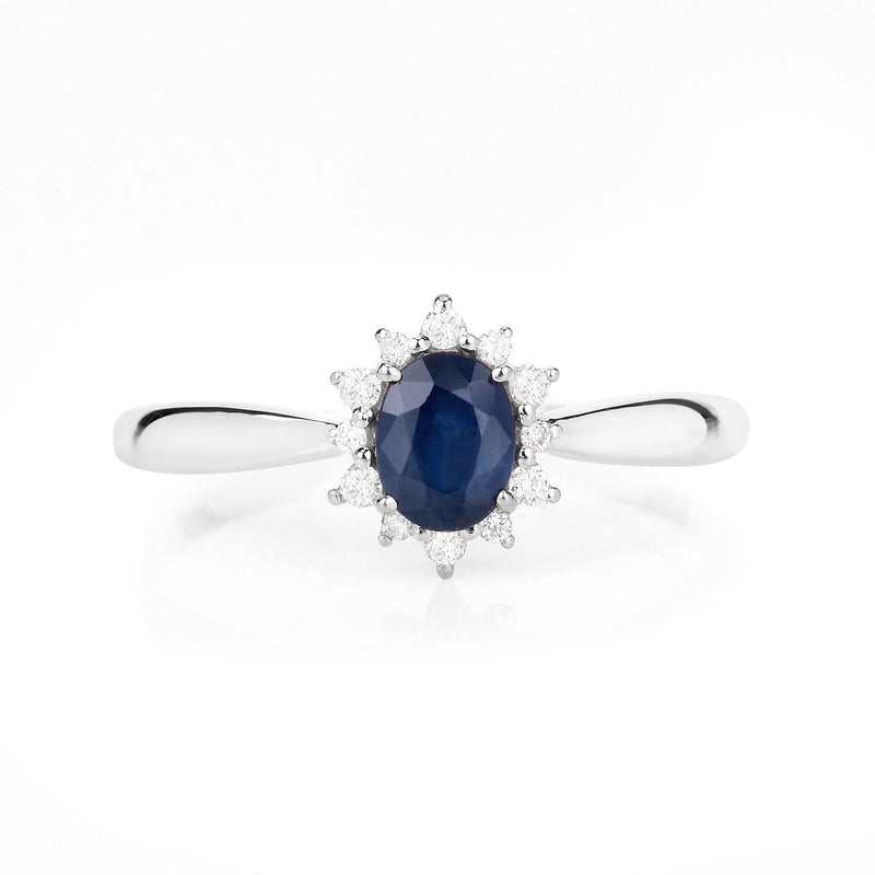 Bids.com 0.44 Carat Genuine Blue Sapphire and White Diamond 14K White Gold Ring Rings White Smoke size 5.00,size 6.00,size 7.00,size 8.00,size 9.00,size 6.50