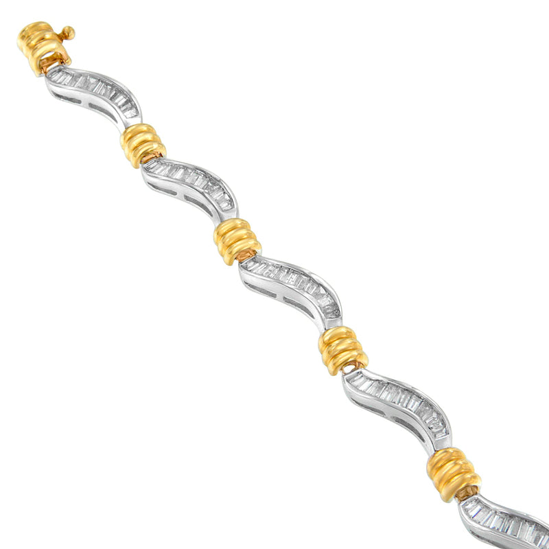 Bids.com Original Classics 10K Two-Tone Gold Baguette Cut Diamond Spiral Bracelet (2.00 cttw, H-I Color, I1-I2 Clarity) Bracelets White Smoke YellowWhite.Gold / 7