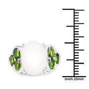 Bids.com 4.52 Carat Genuine Opal and Chrome Diopside .925 Sterling Silver Ring Rings White Smoke size 7.00,size 8.00,size 6.00,size 9.00