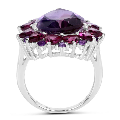 Bids.com 11.22 Carat Genuine Amethyst & Rhodolite .925 Sterling Silver Ring Rings White Smoke size 7.00,size 6.00,size 8.00,size 9.00,size 5.00