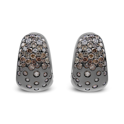 Bids.com Black Rhodium over 18K White Gold 2 1/4 Cttw Prong and Bezel Set White and Brown Diamond Huggy Hoop Earring (F-G/Brown Color, VS1-VS2 Clarity) Earrings White Smoke Black.Gold / 2.22