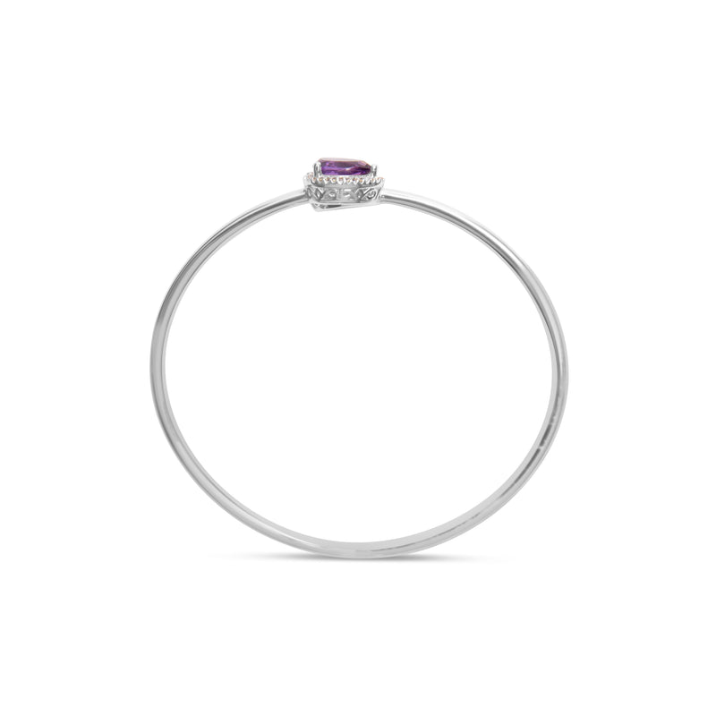 Bids.com .925 Sterling Silver 8 x 5.5mm Pear Shape Amethyst  and Diamond Accent Halo Bypass Bangle Bracelet (H-I Color, SI1-SI2 Clarity)  - Fits up to 7" Inches Bracelets White Smoke White.Sterling Silver / 7