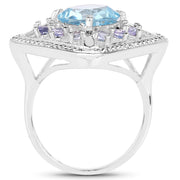 Bids.com 4.24 Carat Genuine Blue Topaz and Tanzanite .925 Sterling Silver Ring Rings White Smoke size 7.50,size 8.00,size 6.00,size 7.00,size 9.00