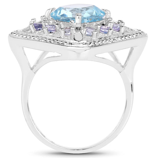 Bids.com 4.24 Carat Genuine Blue Topaz and Tanzanite .925 Sterling Silver Ring Rings White Smoke size 7.50,size 8.00,size 6.00,size 7.00,size 9.00