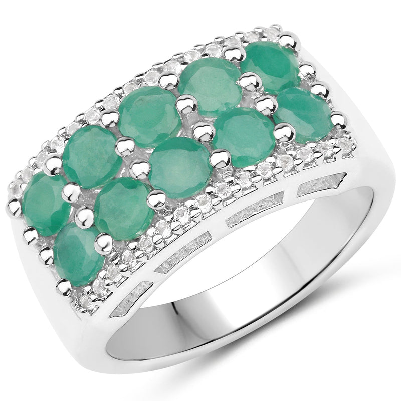 Bids.com 1.85 Carat Genuine Emerald and White Topaz .925 Sterling Silver Ring Rings White Smoke size 6.00,size 7.00,size 8.00,size 9.00