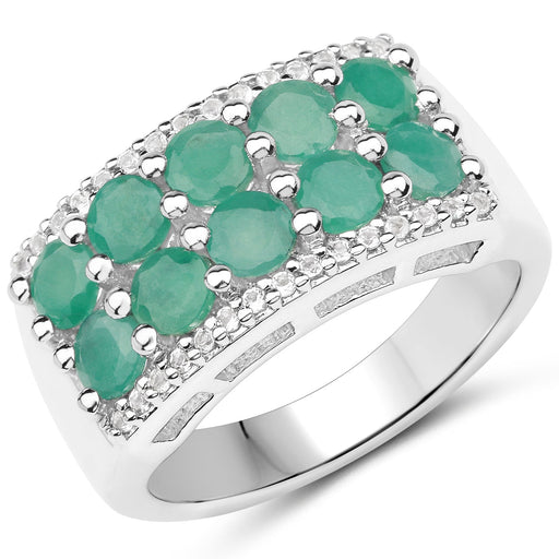 Bids.com 1.85 Carat Genuine Emerald and White Topaz .925 Sterling Silver Ring Rings White Smoke size 6.00,size 7.00,size 8.00,size 9.00