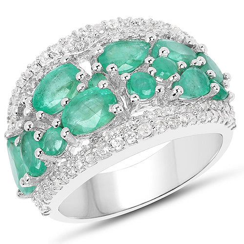 Bids.com 3.27 Carat Genuine Emerald and White Zircon .925 Sterling Silver Ring Rings White Smoke size 7.00,size 5.00,size 6.00,size 8.00,size 9.00