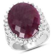 Bids.com 19.12 Carat Genuine Ruby and White Topaz .925 Sterling Silver Ring Rings White Smoke size 6.00,size 7.00,size 8.00,size 9.00,size 10.00,size 11.00,size 5.00