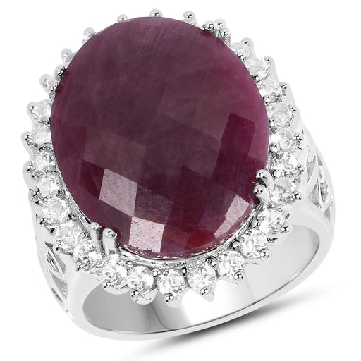 Bids.com 19.12 Carat Genuine Ruby and White Topaz .925 Sterling Silver Ring Rings White Smoke size 6.00,size 7.00,size 8.00,size 9.00,size 10.00,size 11.00,size 5.00