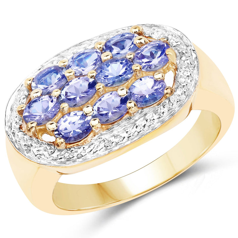 Bids.com 14K Yellow Gold Plated 1.70 Carat Genuine Tanzanite .925 Sterling Silver Ring Rings White Smoke size 6.00,size 7.00,size 8.00,size 9.00