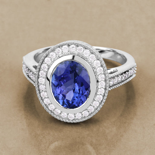 Bids.com 2.94 Carat Genuine Tanzanite and White Diamond 14K White Gold Ring Rings Rosy Brown size 6.00,size 7.00,size 8.00