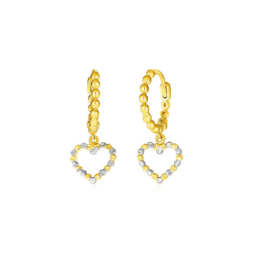 Bids.com 14k Two Tone Gold Beaded Hoop Earrings with Hearts Earrings White Smoke Two-Tone Gold