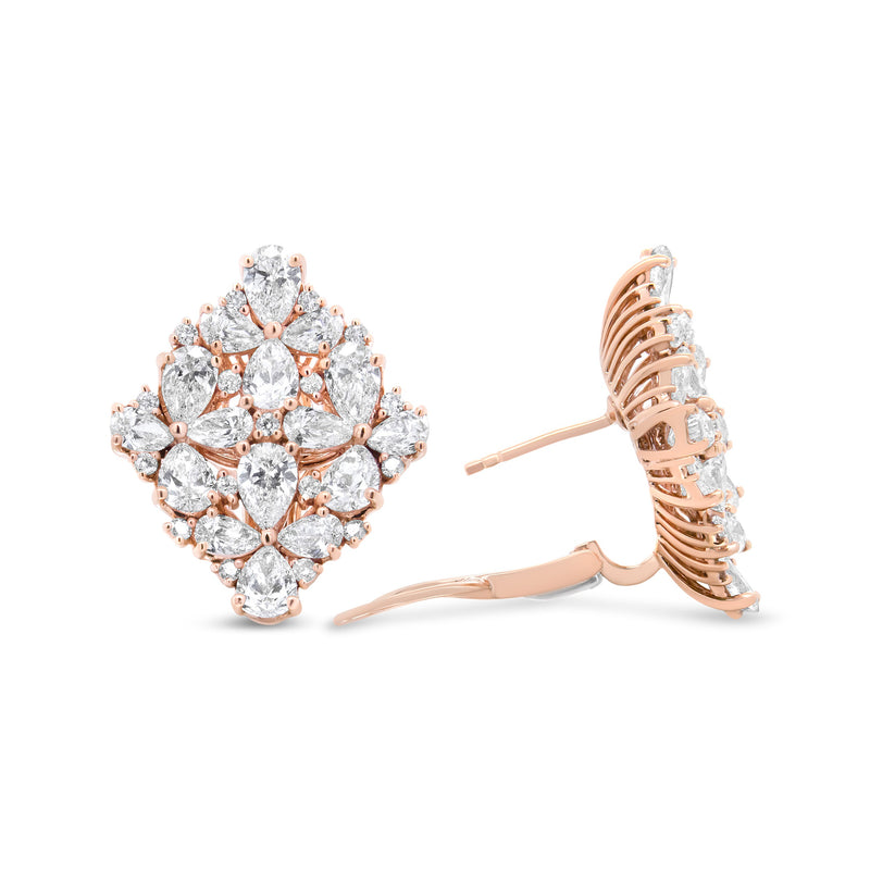 Bids.com 18K Rose Gold 8 1/3 Cttw Pear and Round Diamond Floral Cluster Omega Earrings (F-G Color, VS1-VS2 Clarity) Earrings White Smoke Rose.Gold / 8.36