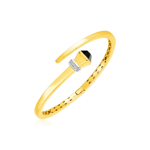 Bids.com 14k Yellow Gold Crossover Style Hinged Bangle Bracelet with Onyx and Diamonds Bracelets White Smoke Yellow Gold
